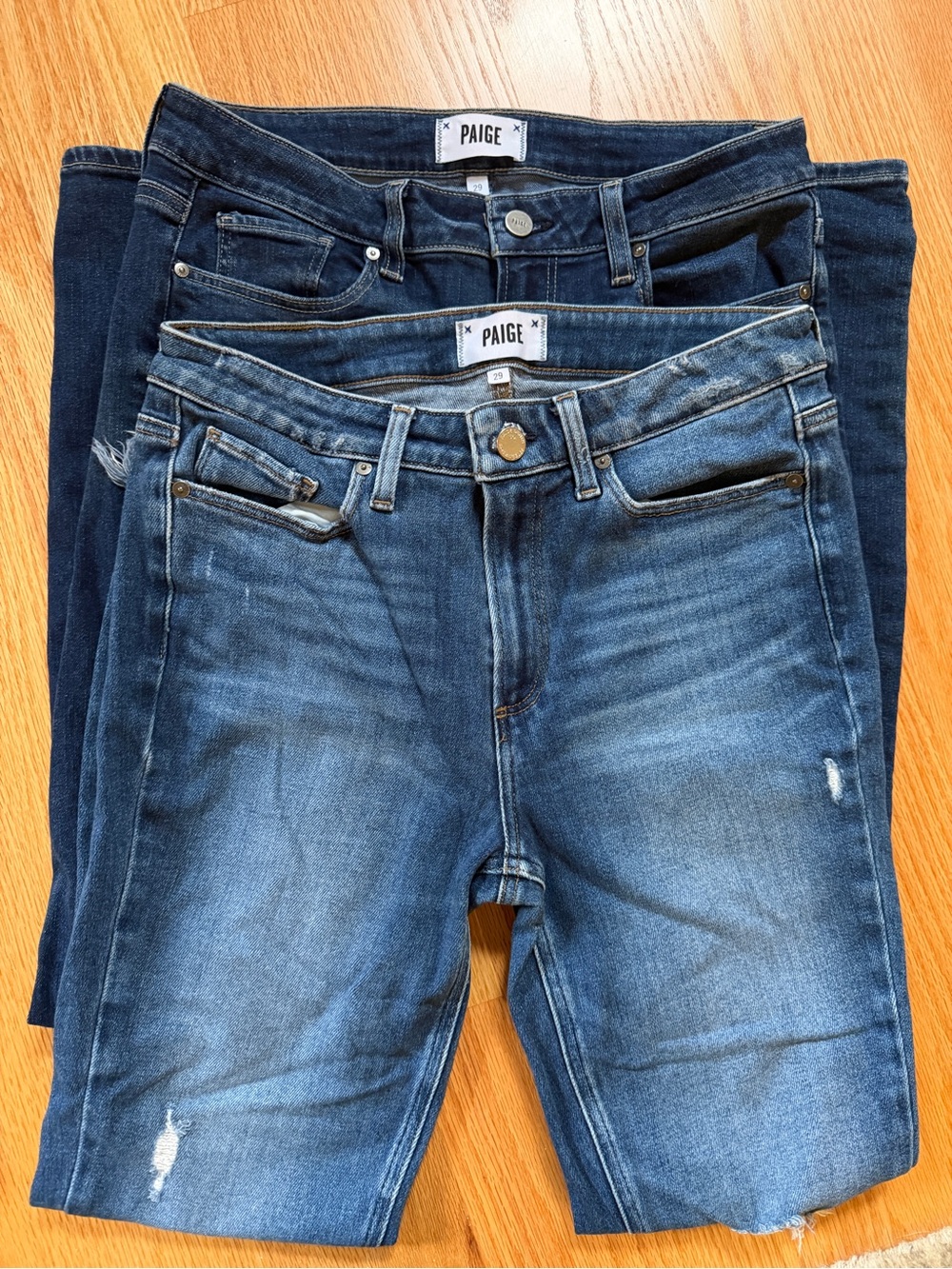 PAIGE Women's Layered Distressed Skinny Jeans - Dark & Mid Blue